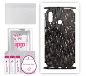 apgo Protective Skin Sticker for the back+sides compatible with Huawei nova 4e, Full Wrap Film, Foil, Vinyl - Pattern Carbon Black Pixel
