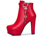 Botines de moda para mujer, otoño invierno 2024, tacones altos, botas cortas, plataforma femenina, zapatos de fiesta rojos, amarillos y blancos, talla grande 34 negro