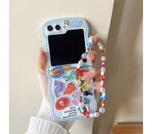 Para Samsung Galaxy Z Flip 5 4 3 fundas de teléfono Linda caricatura dinosaurio onda Tpu funda trasera suave para Samsung ZFlip5 ZFlip4 5G ZFlip3 For  Z Flip 5 blanco
