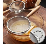 Colador pequeño de acero inoxidable con mango de madera, colador de aceite de malla fina, filtro multifunción, tamiz de harina, herramientas de cocina para hornear