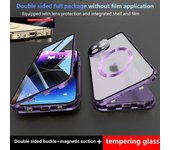 Cristal de lente completamente cerrado de 360° para iPhone 16, 15, 14, 13, 12 Pro Max Plus, funda de protección magnética de aleación de aluminio y metal Magsafe For iPhone 16 Pro Max negro