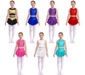 Conjunto de traje de baile latino chachachá para niñas, tango, top corto con hombros descubiertos y falda corta brillante, ropa de baile moderno de jazz. 5-6 Years oro