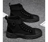 Botas de moto de otoño e invierno para hombre, calzado informal de punta redonda para senderismo, de caña alta, resistentes al desgaste, antideslizantes, transpirables, con cordones 44 negro