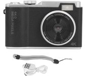 Cámara digital de 48 MP, 1080P, pantalla de 2,4 pulgadas, zoom de 16x, cámara selfie compacta y portátil que evita vibraciones negro