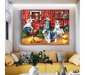 Pintura de diamante 5D con diseño de perro, redonda, con bordado de diamantes de granja y cachorro, punto de cruz 20X30CM