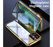 Funda de adsorción magnética de metal de 360 grados para iPhone 16, 15, 14, 13, 12, 11 Pro Max Plus, cubierta protectora de lente de cámara completa con hebilla de vidrio de doble cara For iPhone 15 Pro Max negro