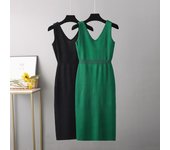 Vestido de punto con cuello en V, vestido de verano sin mangas, vestido de punto de cintura alta para mujer, vestido de color sólido, vestidos de oficina, vestidos fruncidos con abertura en la espalda one  size negro