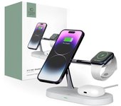 Cargador inductivo Tech-Protect A12 3 en 1 Magsafe para smartphones, auriculares y smartwatches - Blanco