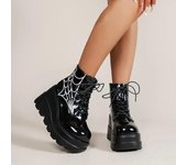 2024 Nuevas botas de moto con cuña de otoño para mujer, zapatos de tacón muy alto, botines negros de charol gótico punk para mujer 35 negro