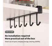 Estante de almacenamiento de 6 ganchos de plástico debajo de los estantes, estante colgante, soporte para utensilios, armario, organizador de cocina y baño, accesorios para el hogar blanco