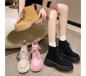 Zapatos de invierno 2024, botas de moda para mujer, botas de plataforma con cordones para mujer, botines de piel sintética con tacón cuadrado, botas de moto para mujer 35 color rosa