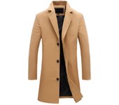 Abrigo de lana para hombre de otoño e invierno, largo medio, cortavientos con algodón grueso, abrigo para hombre XL caqui