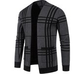 Cárdigan de punto de otoño para hombre, suéter ajustado a rayas, ropa de abrigo, chaqueta de manga larga, abrigos, tops cálidos de punto L negro