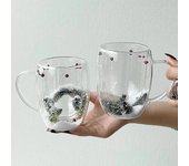 Taza de vidrio transparente de doble pared de 200/350 ml con temática navideña y escena de nieve, taza de café de vidrio resistente al calor, taza de agua con leche, regalo de Navidad 200-350ml