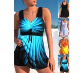 Traje de baño de dos piezas con estampado de halo azul para mujer, tankini y pantalones cortos, con cordones, sexy, para playa, tallas S-6XL S