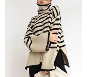 Suéter de punto holgado con cuello alto a rayas para mujer, otoño e invierno one szie negro/blanco