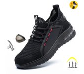 Zapatos de trabajo botas con punta de acero transpirables huecas zapatos de trabajo de seguridad ligeros antideslizantes para hombres y mujeres zapatillas de trabajo masculinas 36 negro