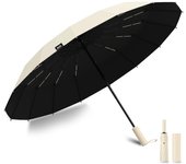 Paraguas plegable resistente de 16 pulgadas, tanto para sol como para lluvia, plegable automático, tamaño grande, resistente al viento, resistente al agua, lluvia intensa, luz ultravioleta, calor, plegable, cómodo para caqui