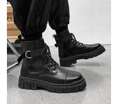 Botas altas para herramientas de motociclista, botas de cuero de caña media, zapatos de otoño e invierno de terciopelo, color sólido, impermeables, estilo británico para hombre 44 negro