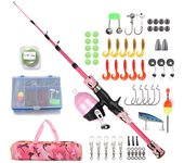 LEO Combo de caña de pescar y carrete telescópico para niños de 1,2 m/1,5 m, kit completo con carrete de pesca giratorio, anzuelos, señuelos, eslabones giratorios, bolsa de transporte 1.2M azul