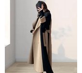 Abrigo de invierno para mujer, cuello vuelto, bolsillos, color en contraste, cruzado, con cinturón, abrigo holgado, abrigo térmico de manga larga para desplazamientos diarios y citas M camello