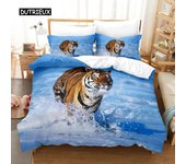 Juego de cama con diseño de tigre corriendo, funda nórdica, juego de tres piezas en 3D, ropa de cama con impresión digital, ropa de cama tamaño Queen, diseño de moda EU single(135x200cm)