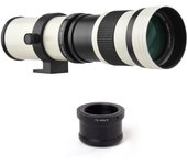 Cámara MF Super Teleobjetivo Zoom F/8.3-16 420-800mm Montaje T2 con anillo adaptador de montaje M4/3 1/4 blanco