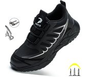 Zapatos de seguridad a la moda para hombre y mujer, zapatos de trabajo antigolpes con punta de acero, zapatillas protectoras antipinchazos, novedad de 2024 37 negro