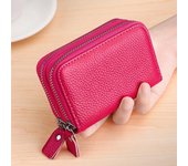 Cartera con tarjetero de crédito con doble cremallera a la moda, Cartera de cuero auténtico RFID para mujer y hombre, cartera de mano con llave, pequeña bolsa para tarjetas de cambio oro