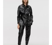 Primavera mujer manga larga solapa chaqueta de cuero mujer negro prendas de vestir exteriores PU otoño abrigo largo de gran tamaño L negro