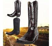 Botas de vaquero del oeste para hombre, zapatos de cuero de invierno, botas altas bordadas, zapatos de pareja, ligeros, cómodos, de talla grande 35-48 35 negro