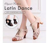 Zapatos de baile latino para mujer y niña, de cuero PU, de tacón medio, para fiesta de Salsa, zapatos de baile de salón 34 negro