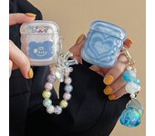 Funda transparente ondulada suave IMD para Apple Airpods Pro 1 2 3 caja azul corazón sonriente funda para auriculares lindo oso colgante pulsera de caramelo For AirPods 1 or 2