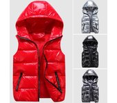 Mujeres Hombres Invierno Color Brillante Chaleco Abrigo Con Capucha Sin Mangas Bolsillos Diseño Cremallera Tapeta Abajo Acolchado Cortavientos Ligero Cortavientos L rojo