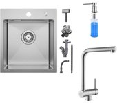 FREGADERO COCINA Acero inoxidable cepillado 40×45cm, Mezclador de cocina con ventana, dosificador de jabón