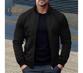 Chaqueta de hombre de corte entallado con cremallera completa, abrigo de manga larga, color sólido, chaqueta de uniforme de béisbol informal para primavera y otoño, para uso diario deportivo M gris claro