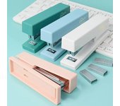 Grapadora de moda para encuadernación de escritorio, carpeta de libros, grapado de papel duradero, colores de moda, suministros escolares, papelería, accesorios de oficina blanco