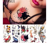 1 unidad de pegatinas de tatuaje de flores de gatos, transferencia de agua en el pecho, Flash, cintura, brazo, cuello falso