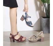 Sandalias de verano con hebilla de metal y tacón grueso, cómodas y de talla grande para mujer 42