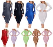 Vestido de noche ajustado de manga larga con escote en V y escote en V de color liso sedoso para mujer M blanco