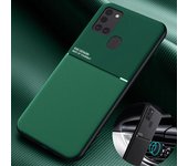 Funda con soporte magnético para coche para Samsung Galaxy A21S A 21S, funda mate con textura de cuero delgada para Galaxy A21 SA 21 51 71 M30S Coque For Galaxy A21S verde