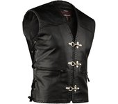 Chaleco de cuero para hombre para chaleco trenzado de motocicleta con ganchos de metal M negro