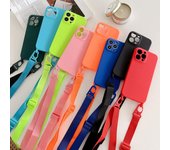 Funda de teléfono de silicona suave con cordón y collar cruzado para iPhone 15, 14 Pro Max Plus, 13, 12, 11, Samsung S23, S22, S21, Ultra iPhone 13 Pro Max negro