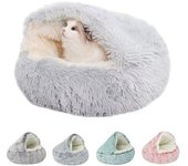 Cama de Gato de peluche larga de invierno, cojín redondo para gato, casa, cesta para Gato caliente, bolsa de dormir para gato, nido para gato, perrera 2 en 1 para perro pequeño y gato 40x40cm