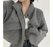 Chaqueta de lana de otoño e invierno para mujer, abrigos cortos con botones para mujer, ropa de calle lisa para mujer M negro