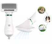 Acaricie el secador de pelo 2 en 1 secador de pelo de la preparación del animal doméstico, cepillos de la preparación del animal doméstico del cepillo más pulidor del perro para los pequeños EU Plug blanco