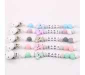 Cadena para masticar chupete, soporte con pinza de chupete, letras para pezones de silicona, cuentas redondas DIY, bonito bebé, 1 ud. azul