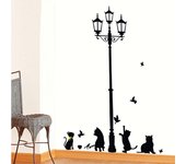 Lámpara antigua DIY de dibujos animados, pegatina de pared de cuatro gatos y pájaros, Mural de pared, decoración del hogar, habitación para niños, pegatinas de papel tapiz