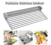 Escurridor de platos plegable de acero inoxidable, estante de secado de platos enrolladas, soporte para fregadero de cocina, plato de drenaje, Bol, almacenamiento de platos de fruta plata