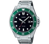 Casio Reloj analógico estándar de acero inoxidable con esfera negra y cuarzo MDV-107D-3 200M para hombre negro
